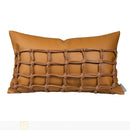 Axyaa Orange Gray Leather Woven Cushion Pillow Handmade Minimalist Room Decoration