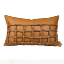 Axyaa Modern Orange Gray Leather Woven Cushion & Pillow Set