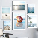 Axyaa Seagull Beach Boat Canvas Art Print for Living Room Decor