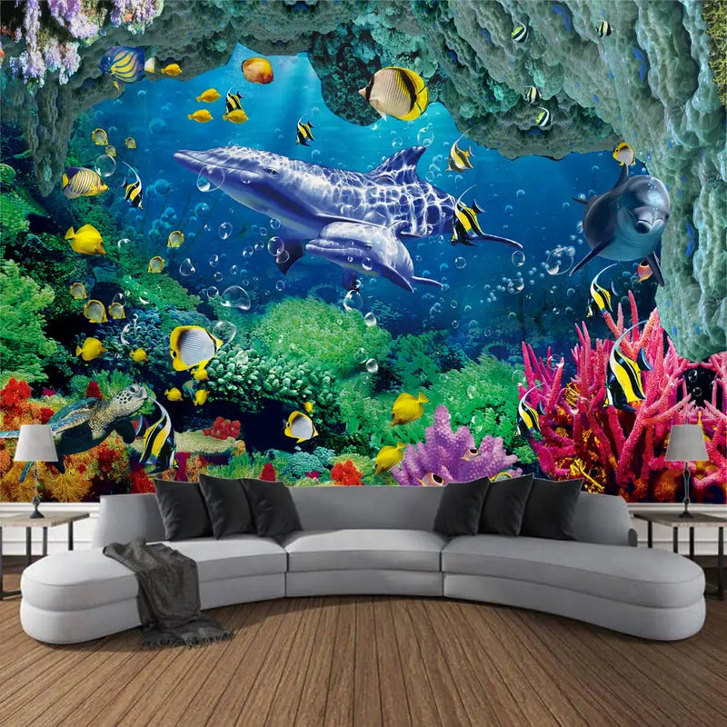 Axyaa Undersea Print Tapestry for Psychedelic Room Decoration & Ocean Wall Hanging