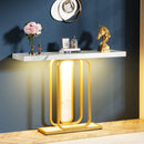 Axyaa Gold White Console Table with LED Lights and Faux Marble Veneer