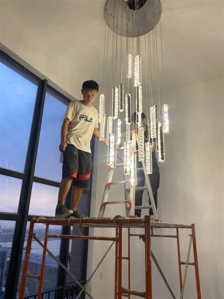 Axyaa Modern Crystal Spiral Staircase Chandelier for Duplex Villa and Restaurant