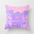 Pink Anime City Print Polyester Pillowcase 45x45cm for Bedroom Living Room by Axyaa.