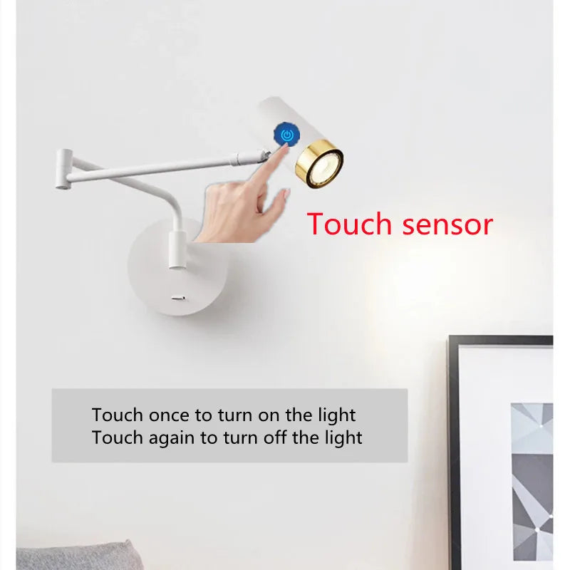 Axya Adjustable LED Swing Arm Wall Lamp with Touch Sensor