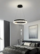 Axyaa Circle Chandelier Crystal Pendant Lamp, Postmodern Minimalist Living Room Lighting