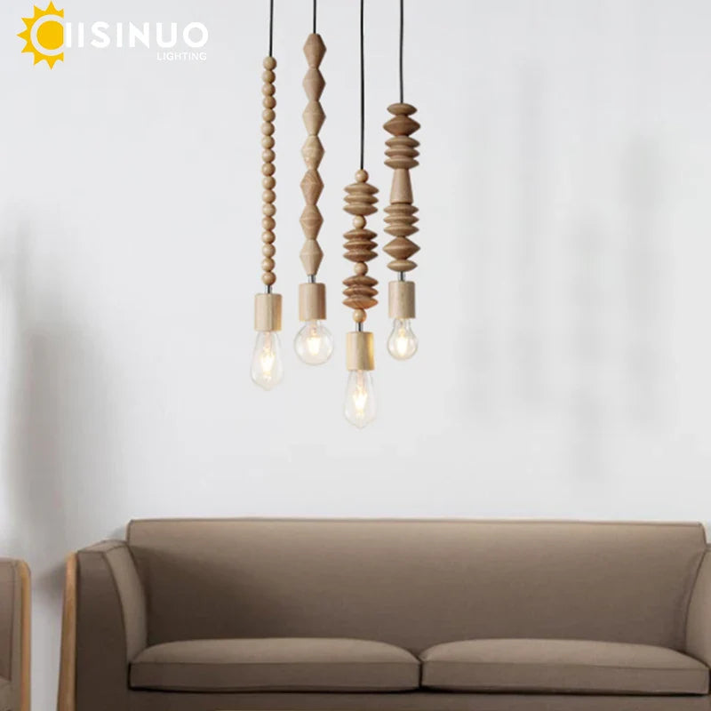 Axyaa Wooden Beads Geometric Pendant Light with Adjustable Hanging String