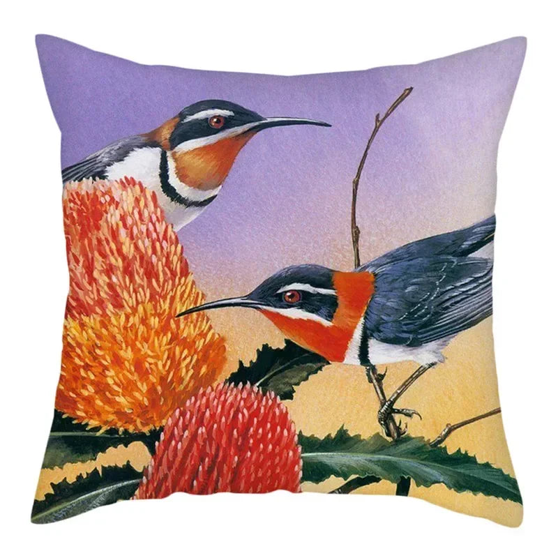 Axyaa Bird and Flower Printed Pillow Cover 45x45cm for Home Sofa Decor