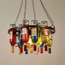 Axyaa Rust Metal Wine Bottle Chandelier for Home Decor & Restaurant Lighting