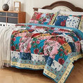 Axyaa Floral Queen Size Patchwork Quilt Set - Lightweight Reversible Bedspread Coverlet