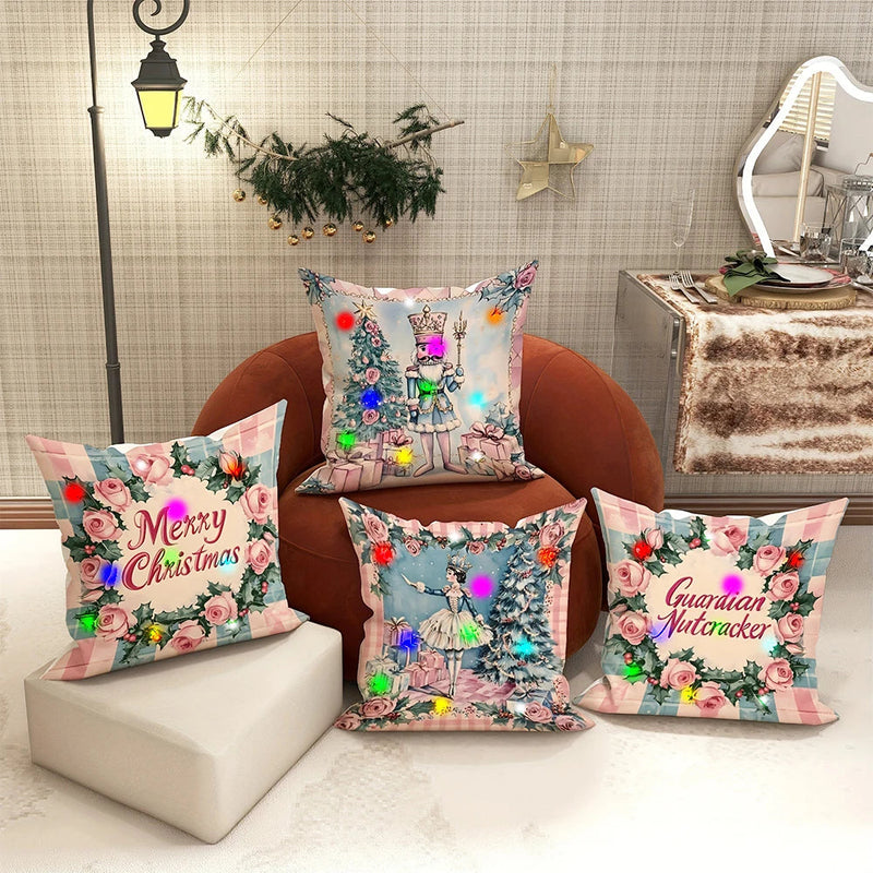 Axyaa Christmas Nutcracker Garland LED Pillowcase - Festive Home Decor