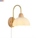 Axyaa Glass Wood LED Wall Lights for Bedroom Living Room Coffee, Pull Chain Switch, Modern Bedside Lamp Mirror