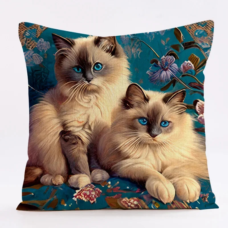 Axyaa Cat Linen Pillowcase 45x45cm for Home Décor and Comfort