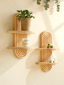Axyaa Boho Wooden Wall Shelves - Geometric Design, Natural Wood Finish, Modern Home Decor