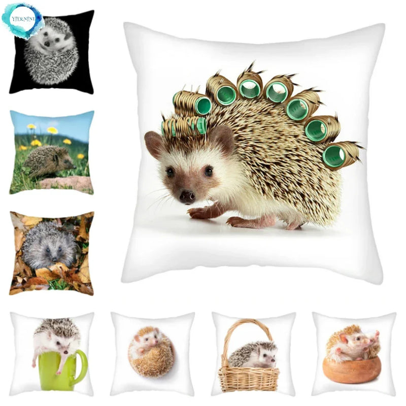 Hedgehog Print Pillow Cover for Home Sofa Decor 45X45cm - Axyaa