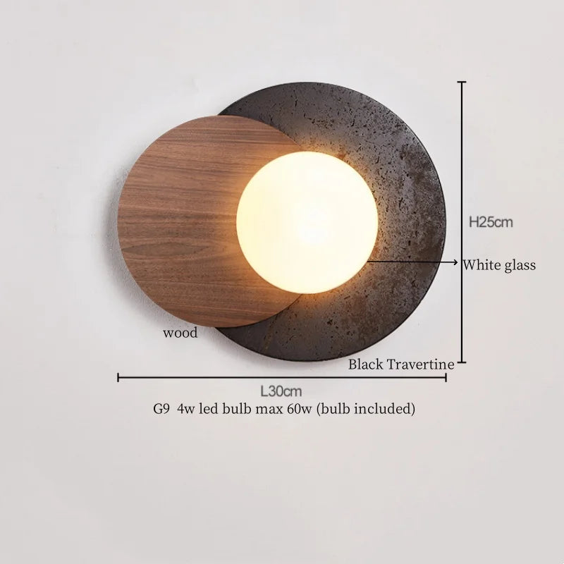 Axyaa Black Travertine LED Wall Lights - Mid Century Modern Living Room Stair Fixtures