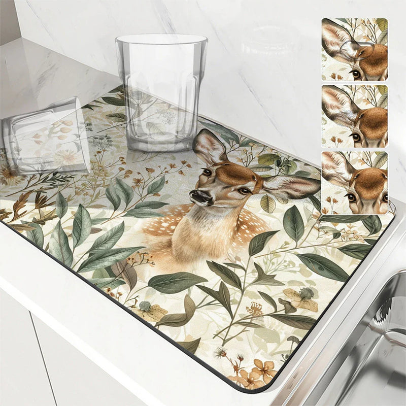 Axyaa Coffee Mat Deer Leaf Kitchen Drying Mat Absorbent Drain Pad Placemat