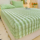 Axyaa Rabbit Fur Plush Fitted Sheet - Thick, Winter Bedspread, Anti-Slip Mattress Protector