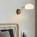 Axyaa White Ceramic Lampshade Wall Sconce with Gold Brass & Wood, E27 Bulb for Parlor & Bedroom