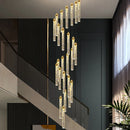 Axyaa Gold Crystal Staircase Chandelier: Modern LED Living Room Lamp