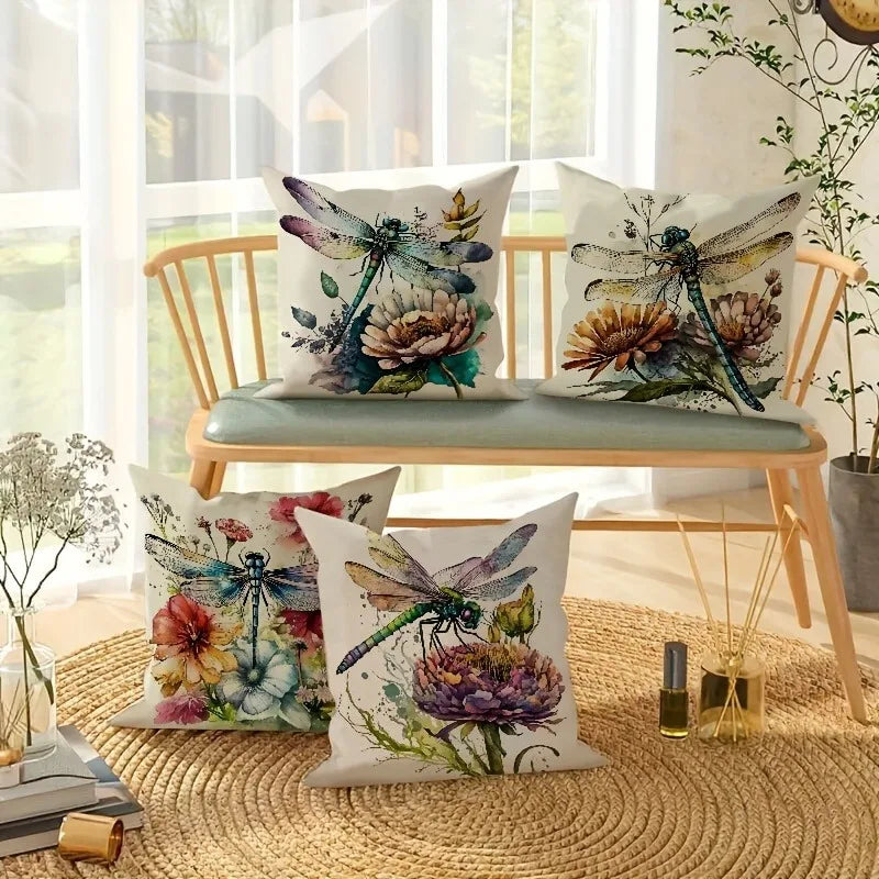 Dragonfly Floral Pattern Pillowcase x Axyaa: Living Room Sofa Chair Cushion Cover