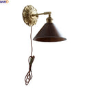 Axyaa Industrial LED Wall Sconce Lights Plug In Black Walnut Wood Vintage Style