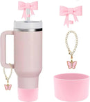 Axyaa Pink Bow Silicone Cup Accessories Set for 30/40 OZ Tumbler
