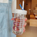 Axyaa Glass Water Bottle with Tea Infuser Filter Straw, Kawaii Design, 750ml