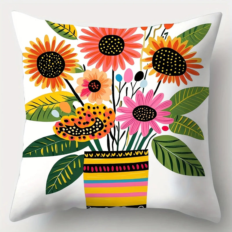 Axyaa Cartoon Sun & Cactus Pillow Case Set, Home Sofa Decoration, 45x45cm