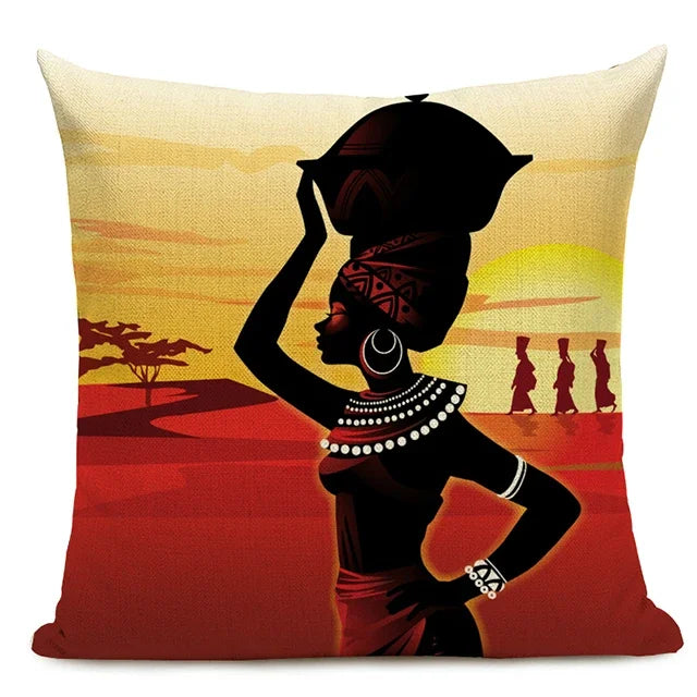African Nation Women Portrait Pillow Cover for Home Decor by Axyaa