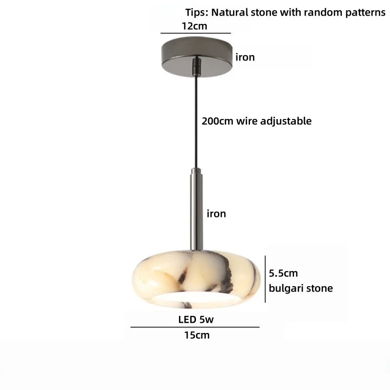 Axyaa White Glass LED Pendant Lights, Bulgari Stone Hanging Pendant Lamp
