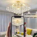 Axyaa Crystal LED Chandelier: Elegant Modern Ceiling Pendant Light for Living Room, Kitchen & Home Décor