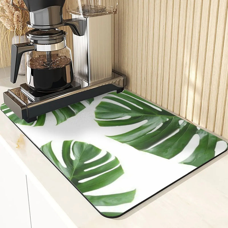 Axyaa Leaves Print Silicone Placemats - Absorbent Kitchen Dish Mat