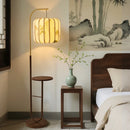 Axyaa Retro Wooden Storage Rack Floor Lamp Integrated LED for Living Room, Office