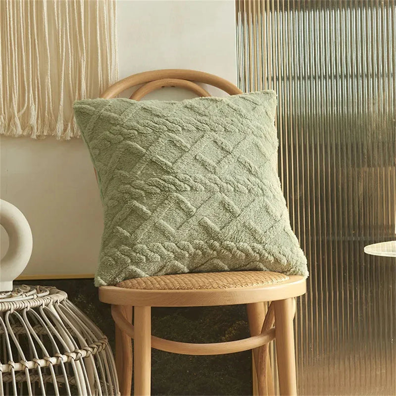 Axyaa Plush Faux Wool Throw Pillow Cover 45x45cm - Soft Decorative Cushion Case