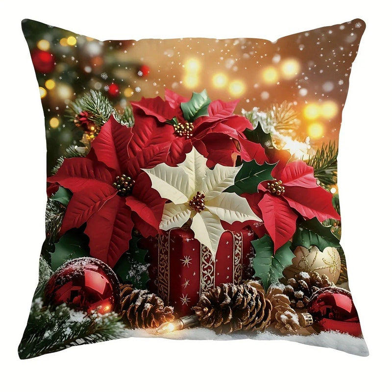 Axyaa Christmas Flower Candle Bell Pillow Cover for Living Room Home Decor