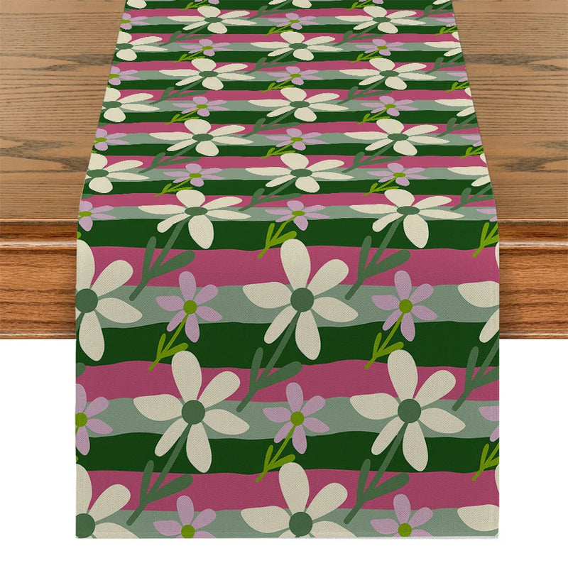 Axyaa Bamboo Lines Table Runner - Kitchen Dining Holiday Decor Flower Turtle Back