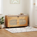 Axyaa Bamboo Shoe Storage Bench with Padded Seat and Doored Cabinet