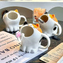 Axyaa Big Mouth Cat Ceramic Mug with Gift Box and Straw