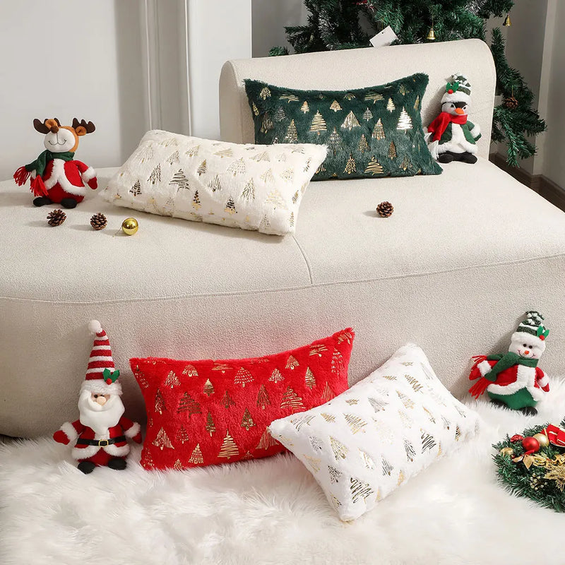 Axyaa Christmas Foil Print Plush Cushion Cover for Living Room and Bedroom