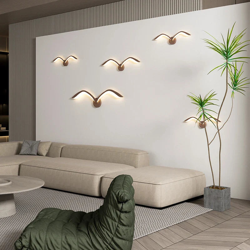 Axya Modern Seagull LED Wall Light in White/Brown Iron for Living Room