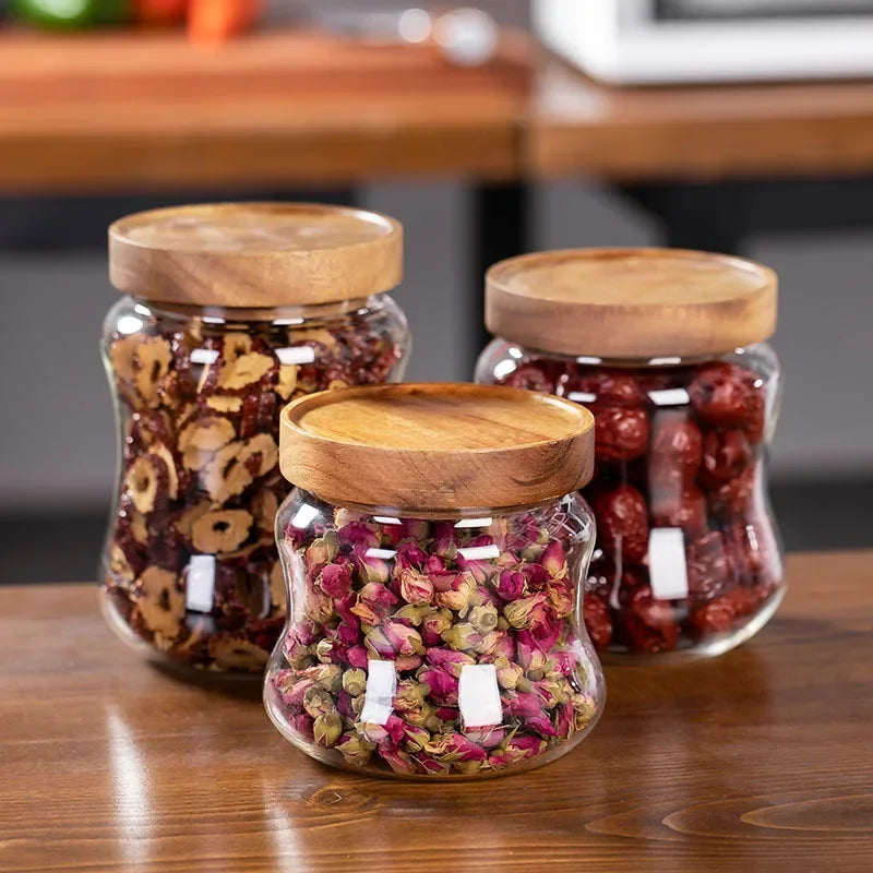 Axya High Borosilicate Glass Kitchen Storage Jar with Bamboo Lid