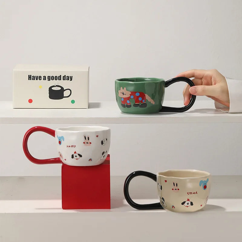 Axya Irregular Cartoon Ceramic Mug with Large Handle for Coffee & Tea