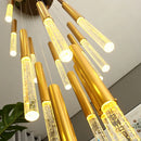 Axyaa Crystal Led Chandeliers for Living Room, Gold Art Deco Style, Nordic Long Hanging Lamp for Loft Stairs and Kitchen
