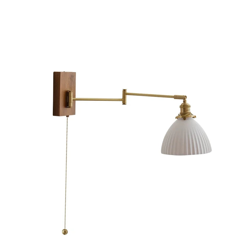 Axyaa Walnut Canopy Copper LED Wall Lamp with Long Arm Rotation
