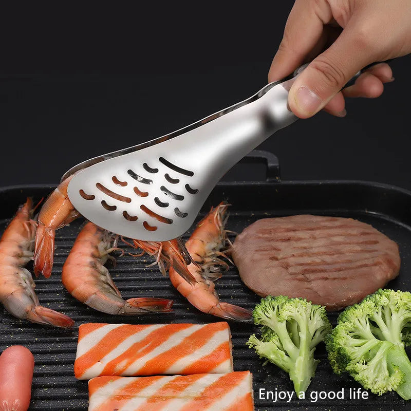 Axyaa Stainless Steel Food Tongs: Multifunctional Hollow Out Grill Clip for Home Kitchen