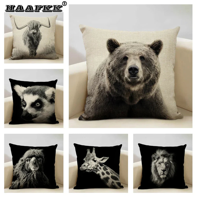Axyaa Animal Pattern Cushion Cover Trio: Lion, Tiger, Bear Home Sofa Decor Kids Gift