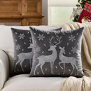 Axyaa Christmas Elk Embroidered Pillow Cover - Soft Short Plush Cushion