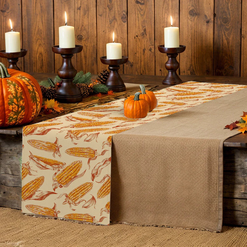 Axyaa Thanksgiving Corn Table Runner for Farmhouse Kitchen Dining Decor