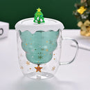 Axyaa 300ml Christmas Double Wall Glass Cup with Silicone Lid