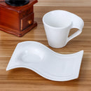Axya Wave Ceramic Coffee Cup and Saucer Set - White Office Tea Mug Kit